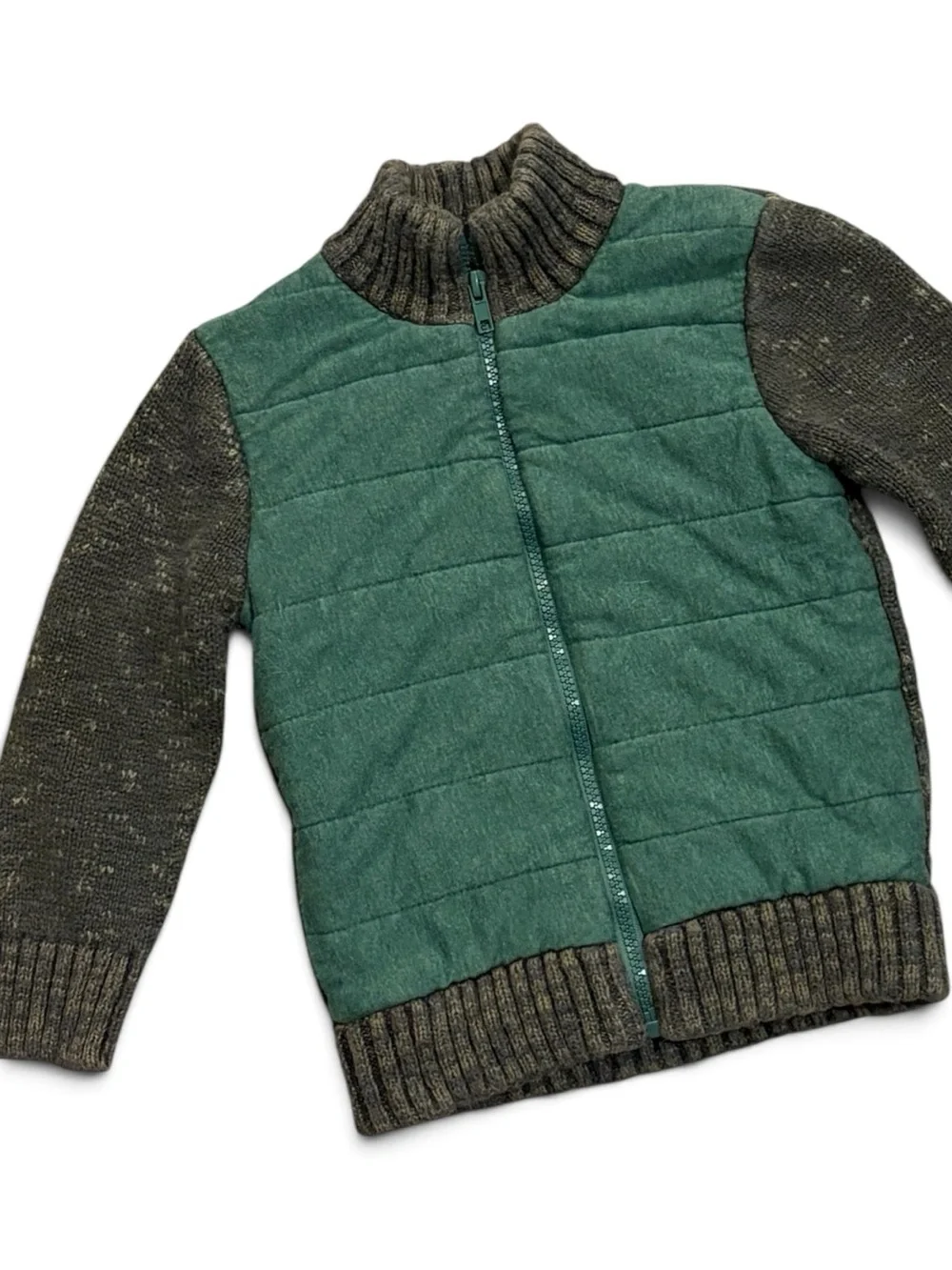 Cat & Jack Green Quilted Front Zip Sweater Jacket